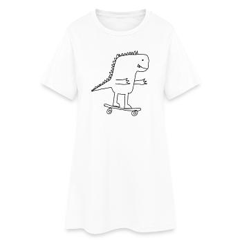 Dino sur Skateboard - Dessin animé cool pour les nerds - Robe T-shirt Femme - blanc - Devant