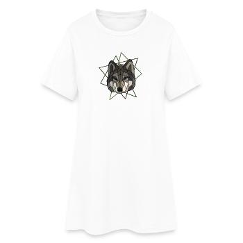 Wolf - Frauen T-Shirt-Kleid - Weiß - Vorne
