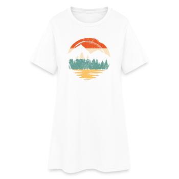 Montagne coucher de soleil silhouette cercle rétro - Robe T-shirt Femme - blanc - Devant