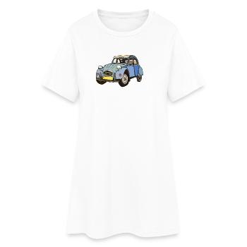 Blaues Vintage Auto Cartoon - Frauen T-Shirt-Kleid - Weiß - Vorne