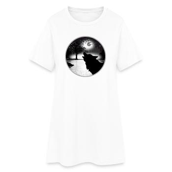 Loup pleurnasse la nuit à la pleine lune - Robe T-shirt Femme - blanc - Devant