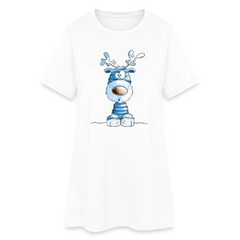 Blaues Weihnachten Rentier von MODARTIS - Frauen T-Shirt-Kleid - Weiß - Vorne