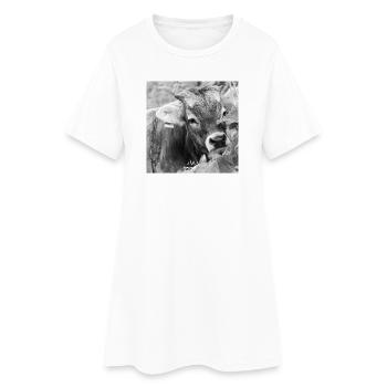 Schwarz-Weiß Fotodesign - Junges Kalb mit Charme - Frauen T-Shirt-Kleid - Weiß - Vorne