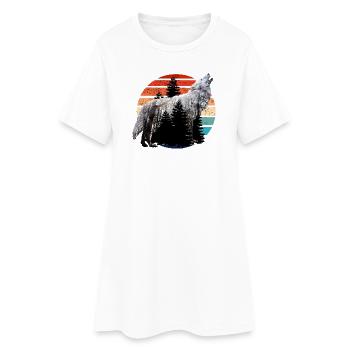 Howling Wolf Double Exposition avec Coucher de Soleil Rétro - Robe T-shirt Femme - blanc - Devant