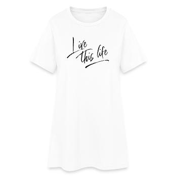 Vis cette vie | Citation manuscrite élégante - Robe T-shirt Femme - blanc - Devant