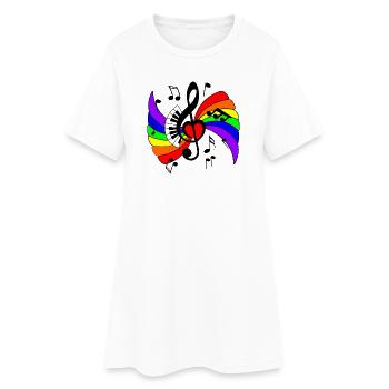Klaviermusiktaste mit Regenbogen und Musikanmerkungen - Frauen T-Shirt-Kleid - Weiß - Vorne