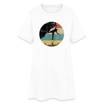 Silhouette rétro d’escalade sur horizon rayé - Robe T-shirt Femme - blanc - Devant