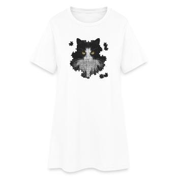 Katze schwarz weiss, Puzzles, pet prints - Frauen T-Shirt-Kleid - Weiß - Vorne