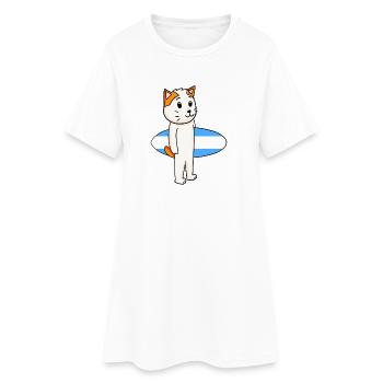 Surfboard Katze Japanese Bobtail Surfen Geschenk - Frauen T-Shirt-Kleid - Weiß - Vorne