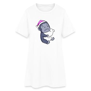 Gorille avec oreiller et bonnet de couchage - Robe T-shirt Femme - blanc - Devant