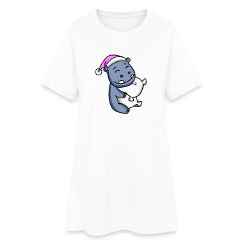 Hippopotame avec oreiller et bonnet de couchage - Robe T-shirt Femme - blanc - Devant