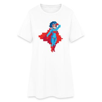 Pixel-Art-Superheldin – Fliegende Frau im roten Umhang - Frauen T-Shirt-Kleid - Weiß - Vorne