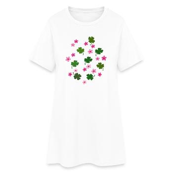 Lucky clover, flowers - Women’s T-Shirt Dress - white - Front
