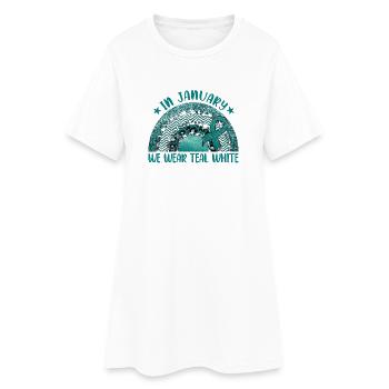 En janvier, nous portons un cancer du col de l’utérus blanc sarcelle - Robe T-shirt Femme - blanc - Devant