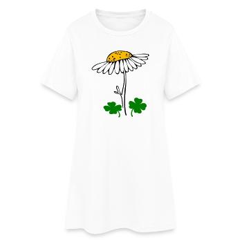 Trèfle porte-bonheur, fleur de camomille - Robe T-shirt Femme - blanc - Devant