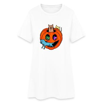 Halloween Kürbis mit Katzen - Frauen T-Shirt-Kleid - Weiß - Vorne