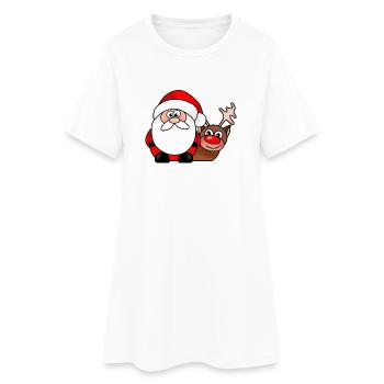 Christmas Santa Reindeer cartoon - Women’s T-Shirt Dress - white - Front