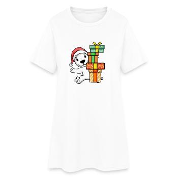 Ours polaire de Noël avec cadeaux - Robe T-shirt Femme - blanc - Devant