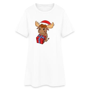 Noël Moose Baby avec cadeau - Robe T-shirt Femme - blanc - Devant