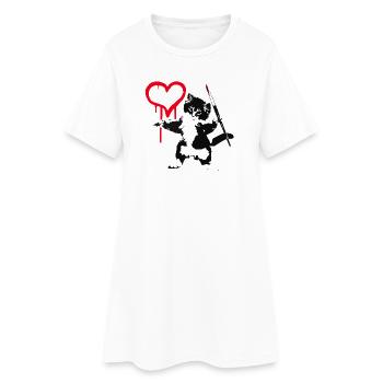Cat Paints Heart Street Art Style - Women’s T-Shirt Dress - white - Front