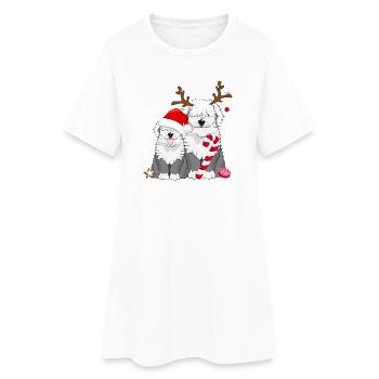 zwei niedliche Bobtail Hunde feiern Weihnachten - Frauen T-Shirt-Kleid - Weiß - Vorne