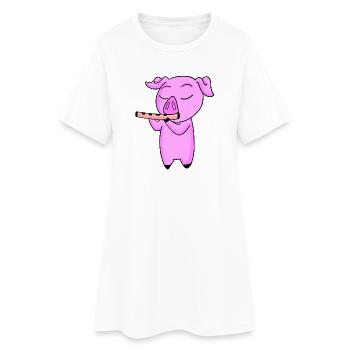 Pig Kids Motif Jouer de la flûte - Robe T-shirt Femme - blanc - Devant