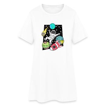 Garçon astronaute dans l’espace avec des fusées - Robe T-shirt Femme - blanc - Devant