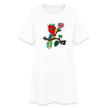bunter Papagei auf Blütenzweig - Frauen T-Shirt-Kleid - Weiß - Vorne