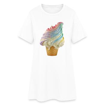 Regenbogen-Eiscreme Wellen - Frauen T-Shirt-Kleid - Weiß - Vorne