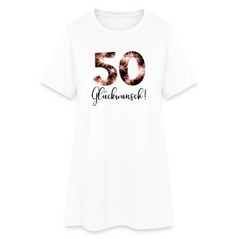 Zahl 50 - Glückwunsch Jubiläum - GEBURTSTAG - Frauen T-Shirt-Kleid - Weiß - Vorne