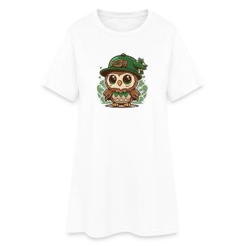 Chouette kawaii de la Saint-Patrick avec chapeau - Robe T-shirt Femme - blanc - Devant