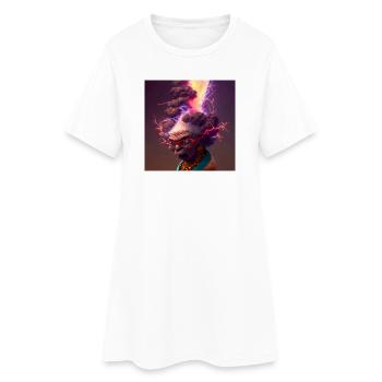 Portrait elektrik 13 - Grand-mère volcanique néon - Robe T-shirt Femme - blanc - Devant