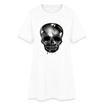 extravaganter Totenkopf koloriert im Chrom Look - Frauen T-Shirt-Kleid - Weiß - Vorne