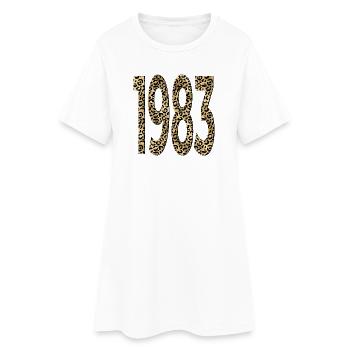 Numéro 1983 - Imprimé Léopard - Anniversaire - Robe T-shirt Femme - blanc - Devant