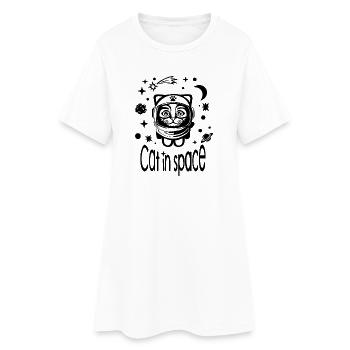 Cat in Space - Frauen T-Shirt-Kleid - Weiß - Vorne