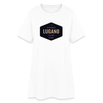 Lugano Abzeichen Gold Navy - Frauen T-Shirt-Kleid - Weiß - Vorne