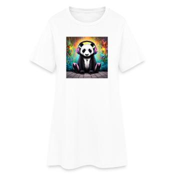 Panda mit neonfarbenen Kopfhörern - Frauen T-Shirt-Kleid - Weiß - Vorne
