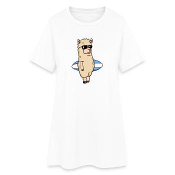 Surfbrett Alpaka Surfen - Frauen T-Shirt-Kleid - Weiß - Vorne