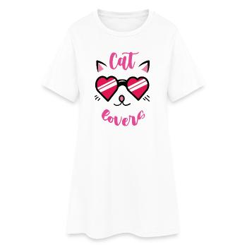 Cat Lover Heart Sunglasses - Women’s T-Shirt Dress - white - Front