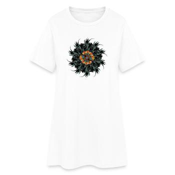 Ornement de mandala fait de plumes de coq dessinées - Robe T-shirt Femme - blanc - Devant