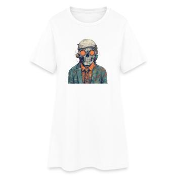 Portrait de squelette cool avec lunettes de soleil, casquette - Robe T-shirt Femme - blanc - Devant