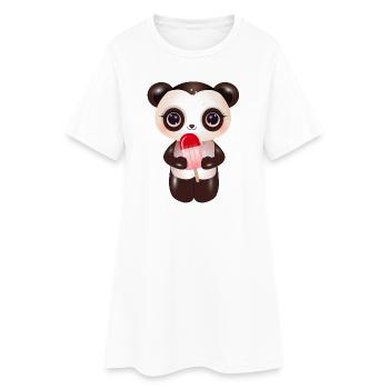 Panda mignon avec de la crème glacée rouge sur le style - Robe T-shirt Femme - blanc - Devant