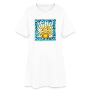 Sunrise with ray pattern - Mallorca Ibiza - Women’s T-Shirt Dress - white - Front