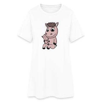 Pferd Familie - Pferd mit Baby - Frauen T-Shirt-Kleid - Weiß - Vorne