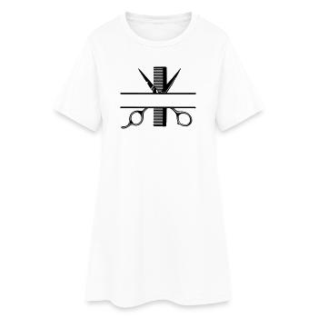 Texte bannière logo coiffeur, ciseaux avec peigne - Robe T-shirt Femme - blanc - Devant
