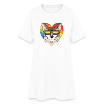 Regenbogen - Katze Singapura mit Brille und Herz - Frauen T-Shirt-Kleid - Weiß - Vorne