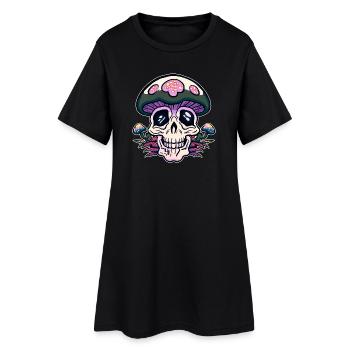 Skull n Shrooms Mushroom Skull Motif - Women’s T-Shirt Dress - black - Front