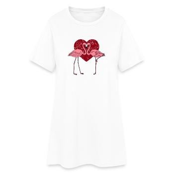 Flamants amoureux en cœur rose - Robe T-shirt Femme - blanc - Devant