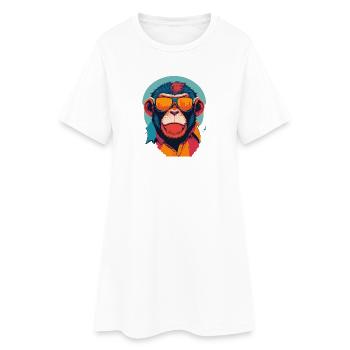 Playful Swagger: Retro Monkey T-Shirt - Women’s T-Shirt Dress - white - Front