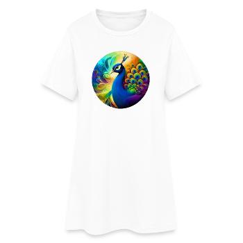 Pfau - Frauen T-Shirt-Kleid - Weiß - Vorne